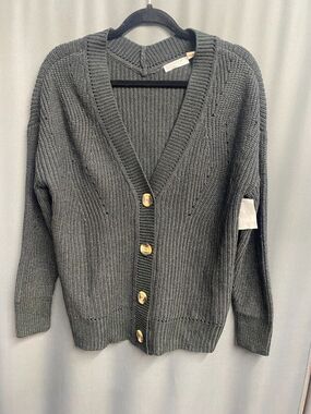 Cloth By Design Cardigan Womens XS Gray Knit Button Front V Neck Long Sleeve B63